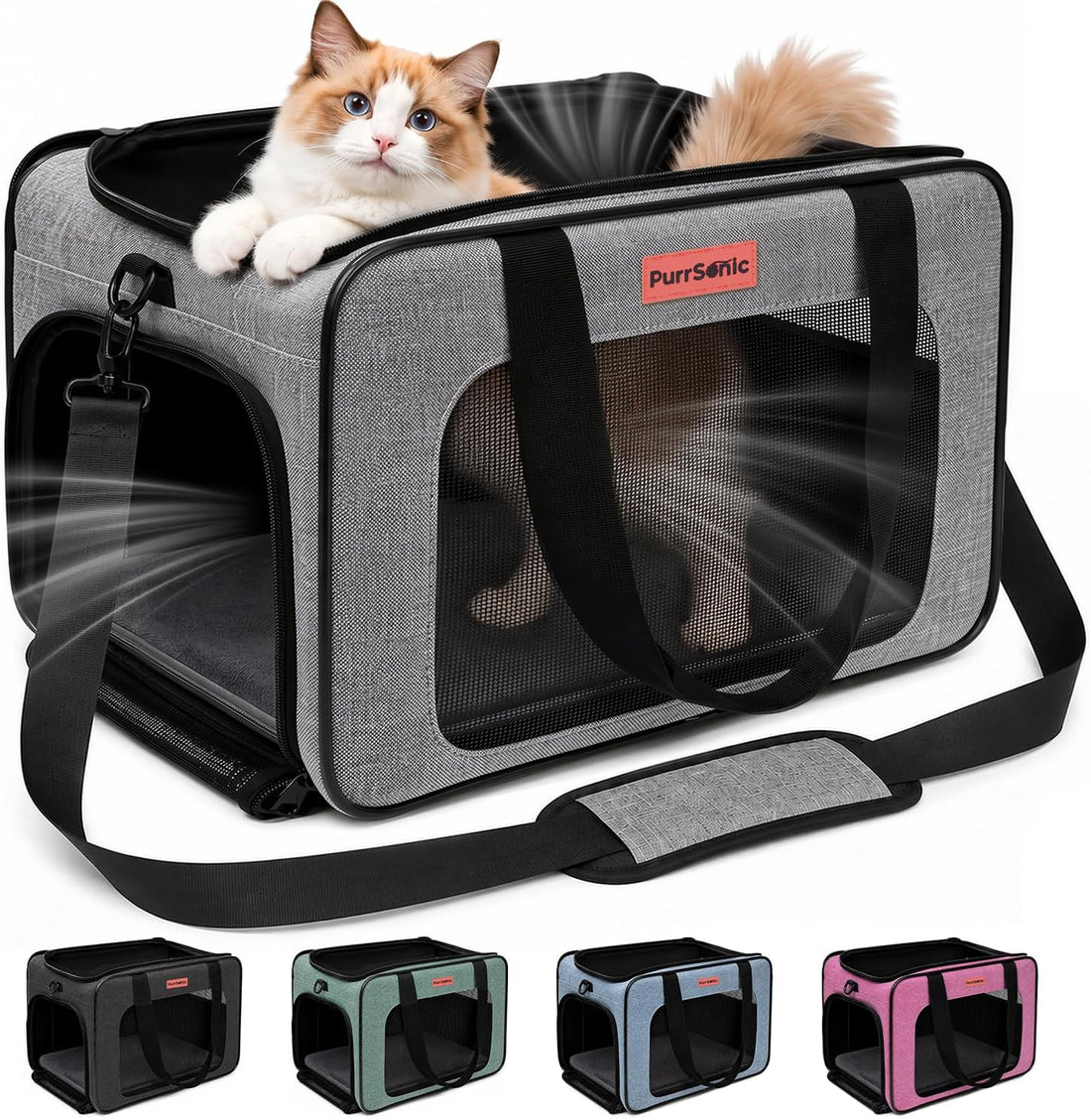 Cat Carrier Soft Sided Airline Approved Portable Travel Bag, Gray