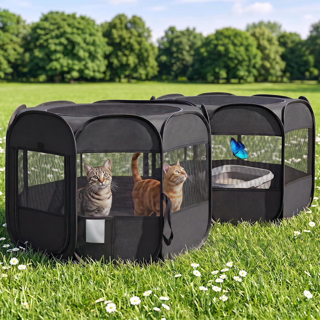 2-in-1 Dog Playpen Portable Cat Playpen, Non-Separable, No Assembly
