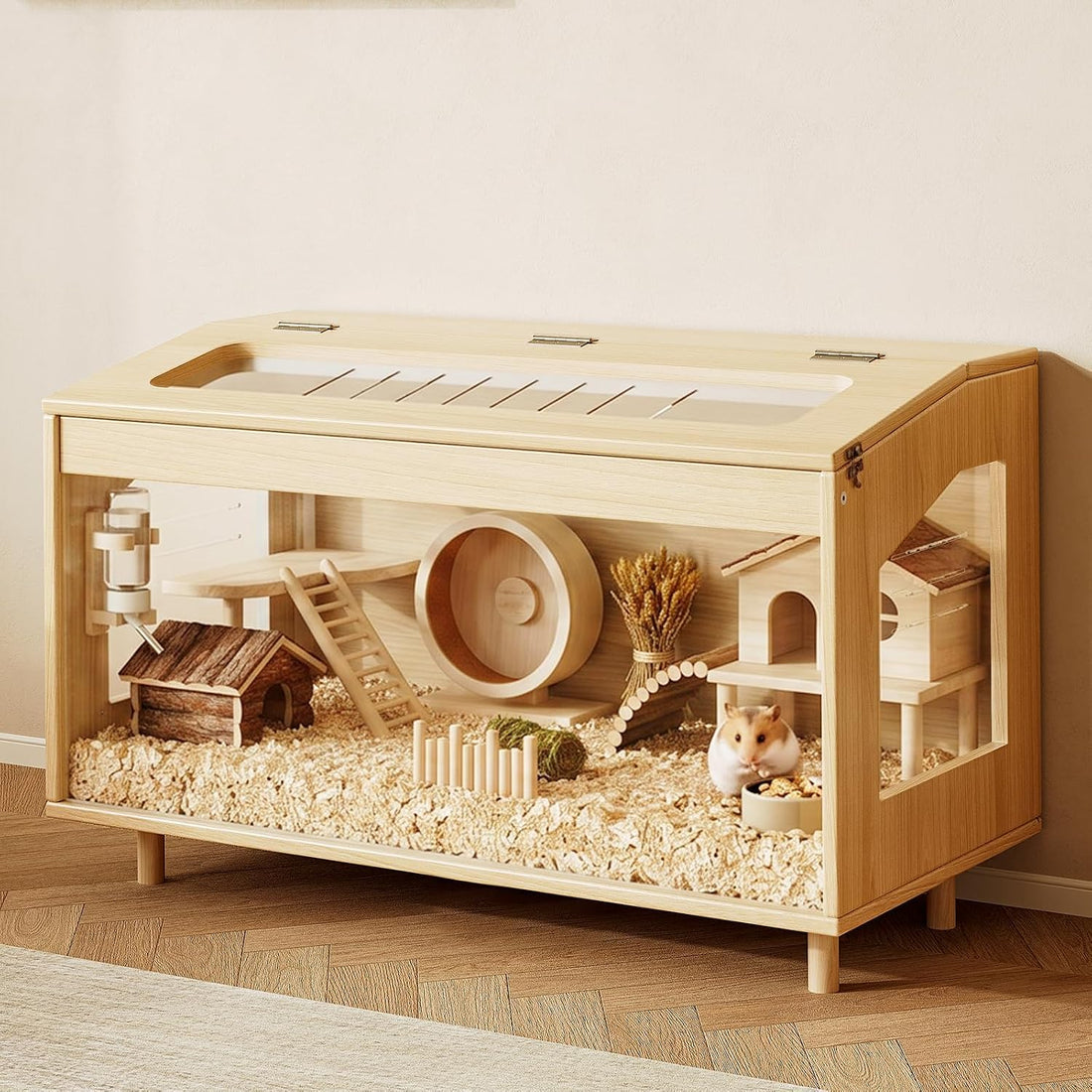 Wooden Hamster Cage with Acrylic Board Base, 39.4"