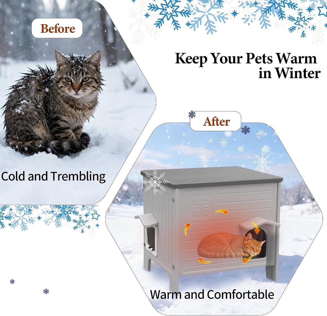 Insulated Cat House Outdoor Weatherproof Plastic Cats Houses