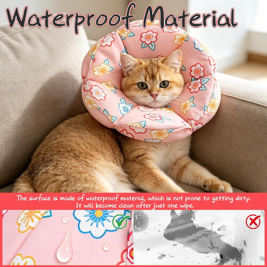 EXPAWLORER Cat Cone Collar Soft,Adjustable Waterproof Flower Style