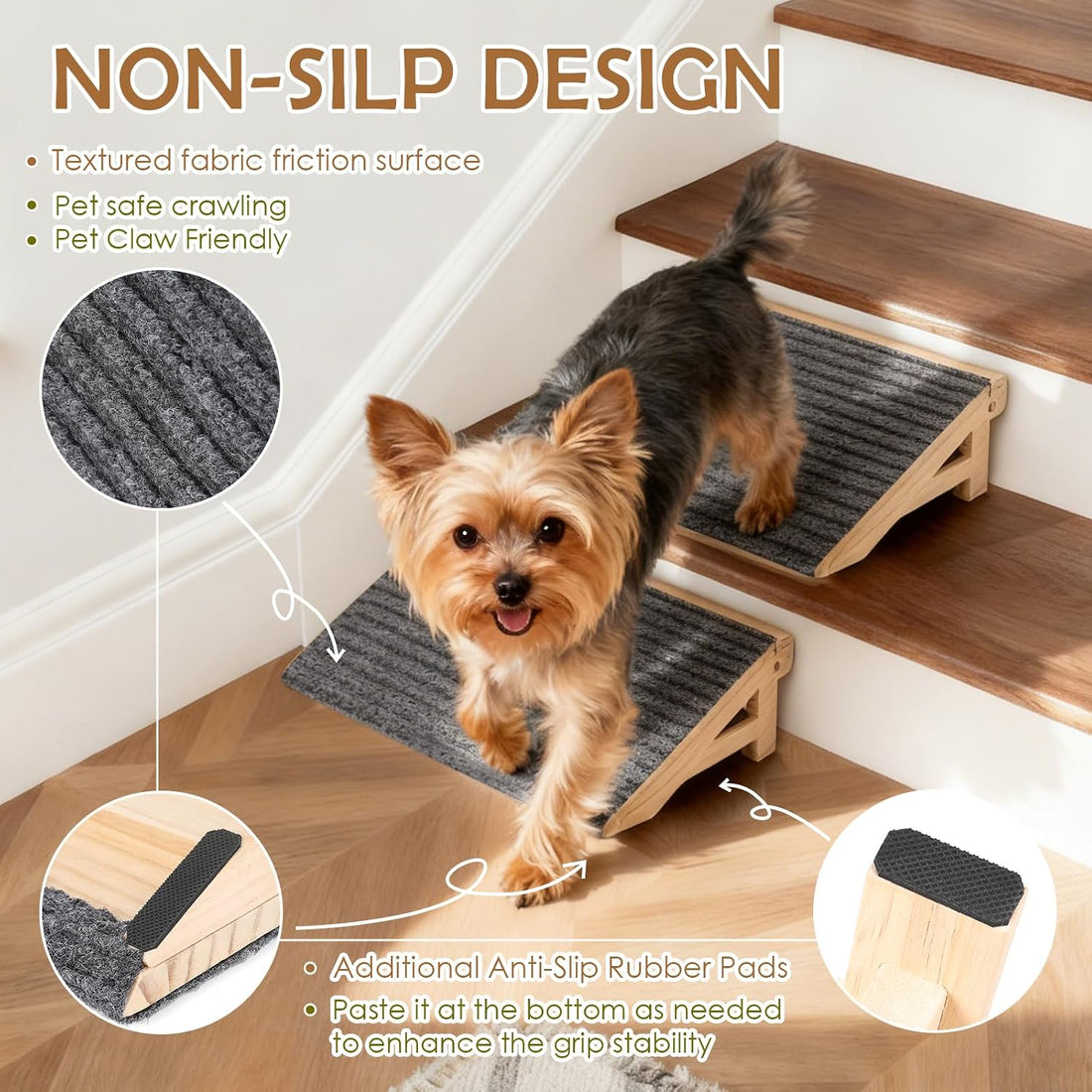 Dog Stairs Ramp for Small & Aged Dogs, Wooden Anti-Slip Pet Steps