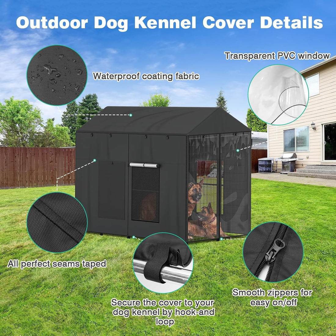 LitaiL Outdoor Dog Kennel Cover for Dog Cages 8'D x 4'W x 6'H Full