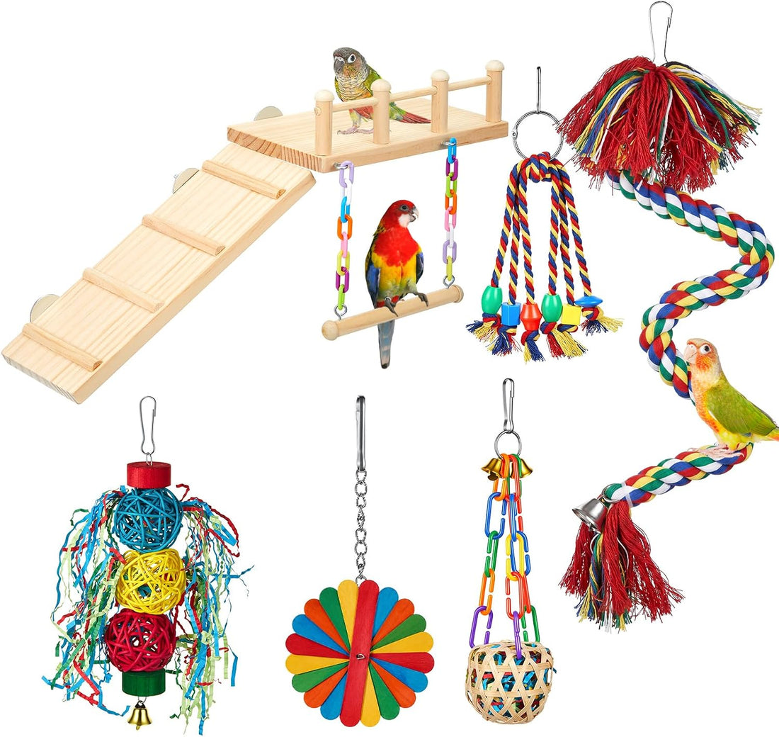 14 Pcs Parakeet Cockatiel Bird Toy with Platform