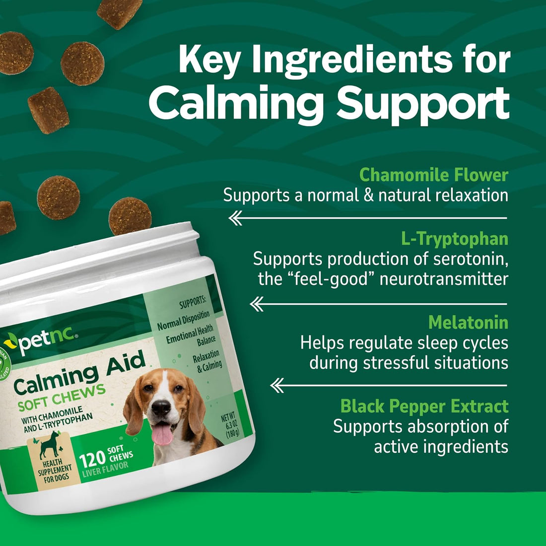 PetNC Calming Aid Soft Chews for Dogs, Chamomile & Melatonin