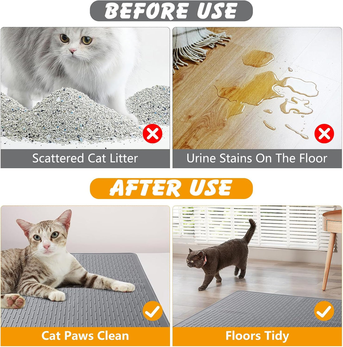 Silicone Cat Litter Mat, Waterproof, Raised Edge, 28 x 20 in, Gray