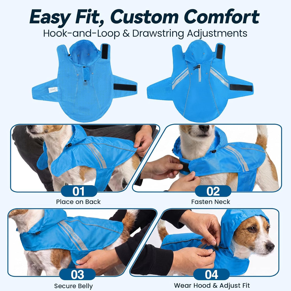 VIVAGLORY Dog Raincoat Wetoff Dog Rain Coat, S, Blue