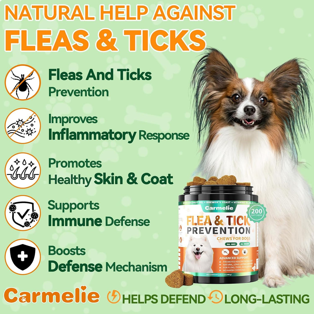 Carmelie Flea and Tick Prevention for Dogs Chewables 200 Ct