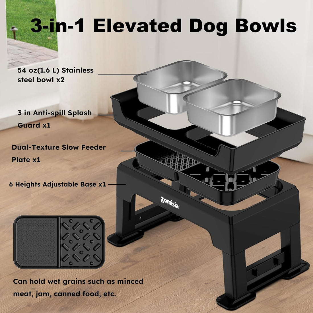 ZOMISIA 3-in-1 Elevated Dog Bowls