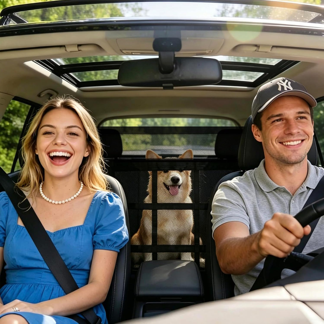 Car Dog Barrier with Hook and Loop Fastener Dual Zipper for Car SUV