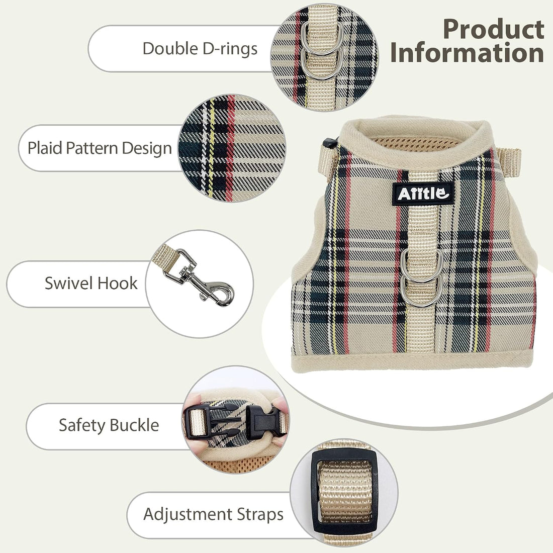 AIITLE Adjustable Soft Harness with Leash for Rabbits, Beige S
