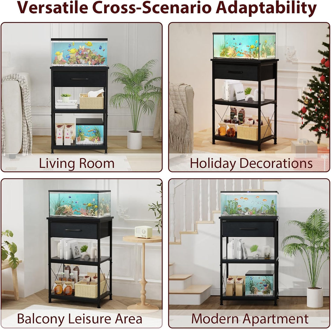 5-10 Gallon Fish Tank Stand with Adjustable Height and Drawer