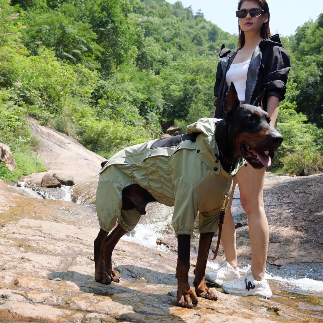 LOVELONGLONG Fleece-Lined Dog Raincoat with Removable Hood