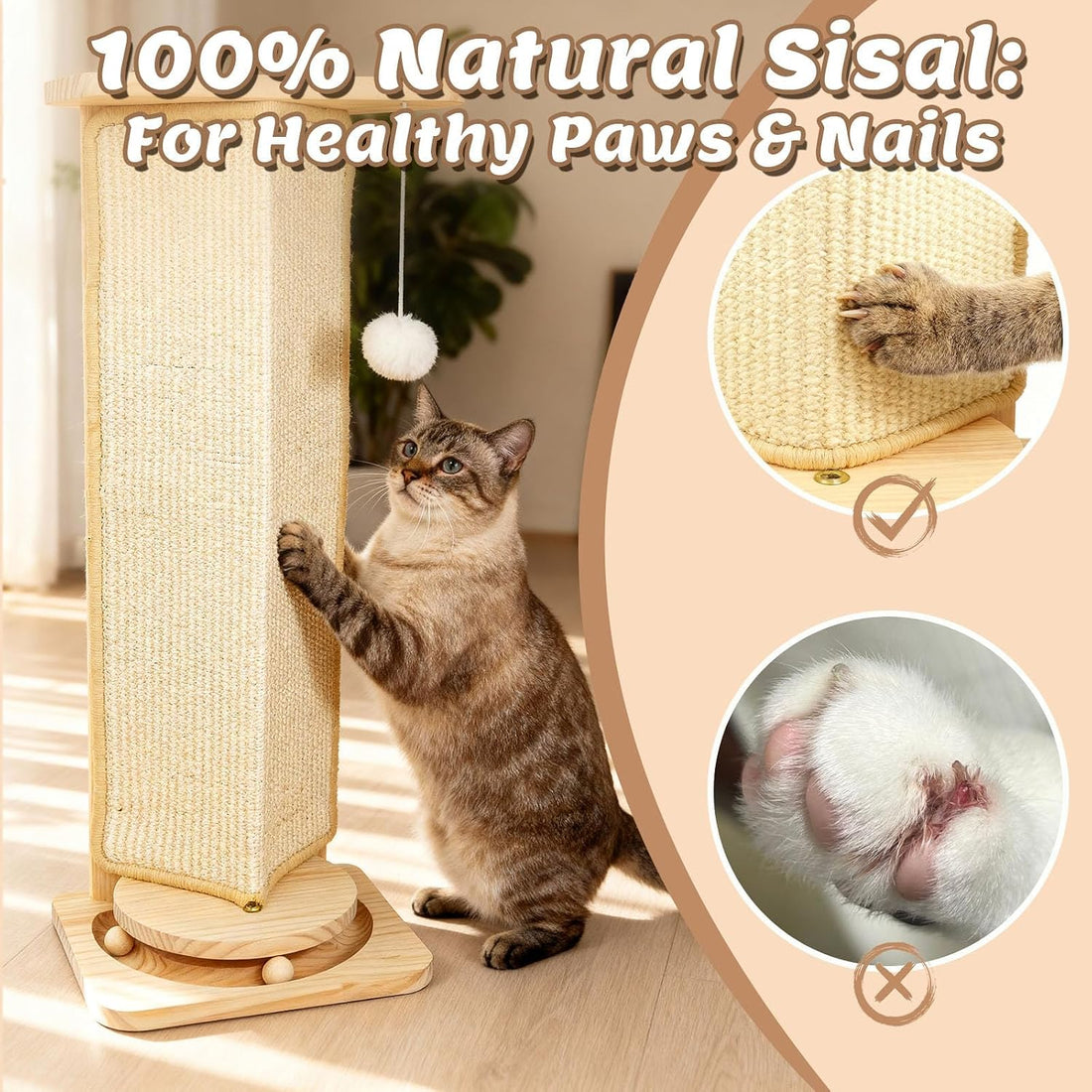 Couch Cat Corner Scratcher with with Interactive Ball Toys, 25''