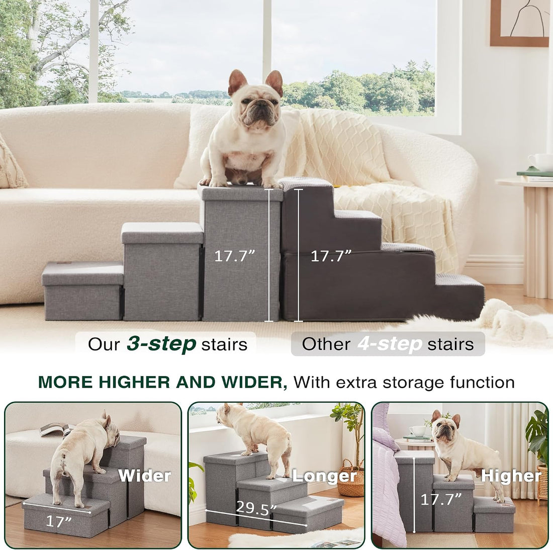 Love's cabin Foldable Dog Stairs with Storage for High Beds & Couches