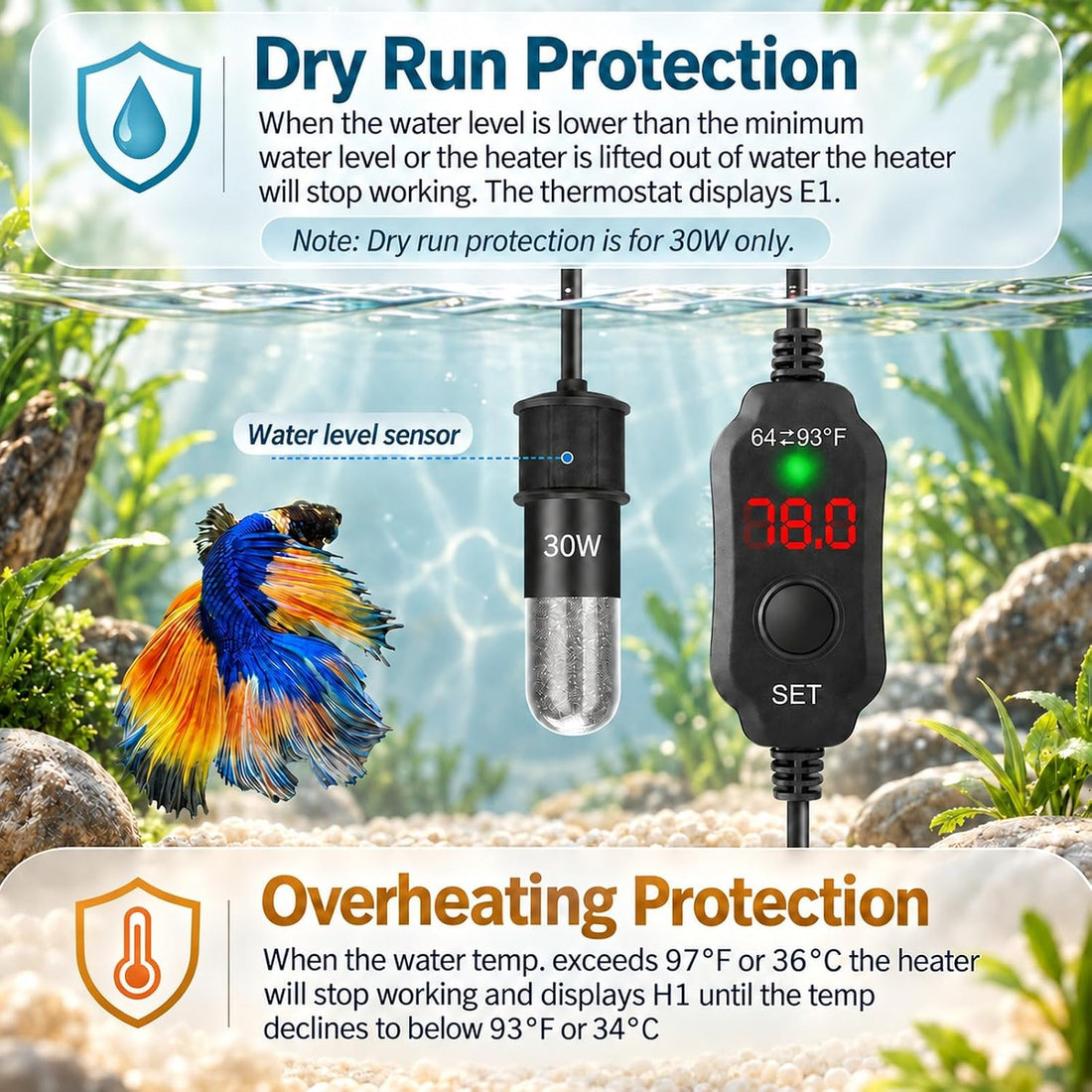 Thumb-Sized 10W Super Mini Aquarium Betta Heater for 1-2 Gallon Small