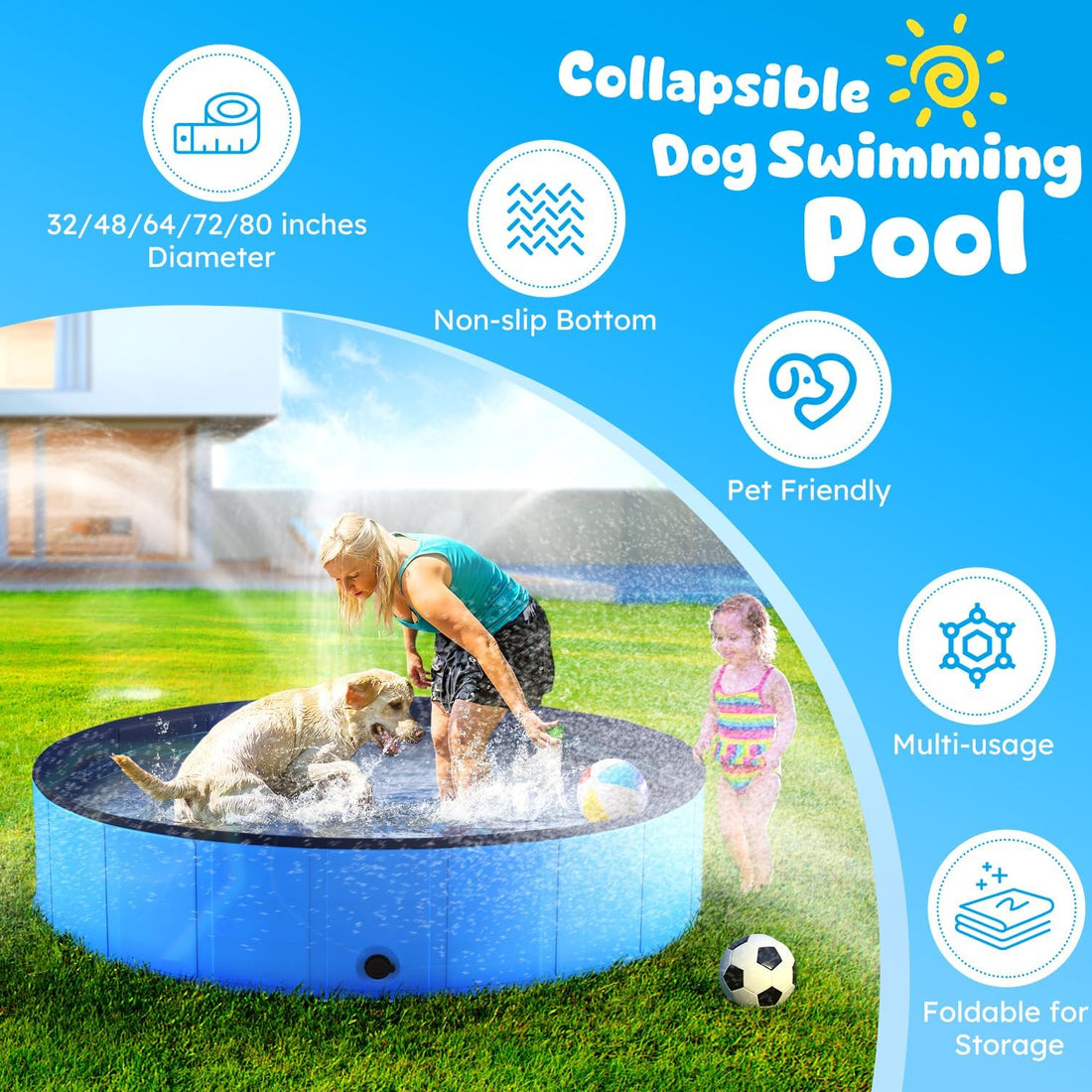 Niubya Foldable Dog Pool, Collapsible Plastic Dog Swimming Pool