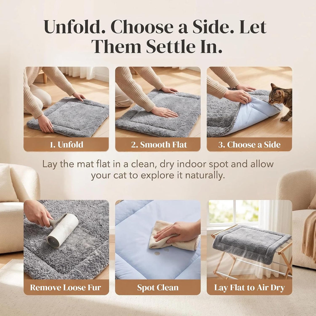 Reversible Cat Bed Mat, Cool-Touch Ice Silk & Self-Warming Fleece