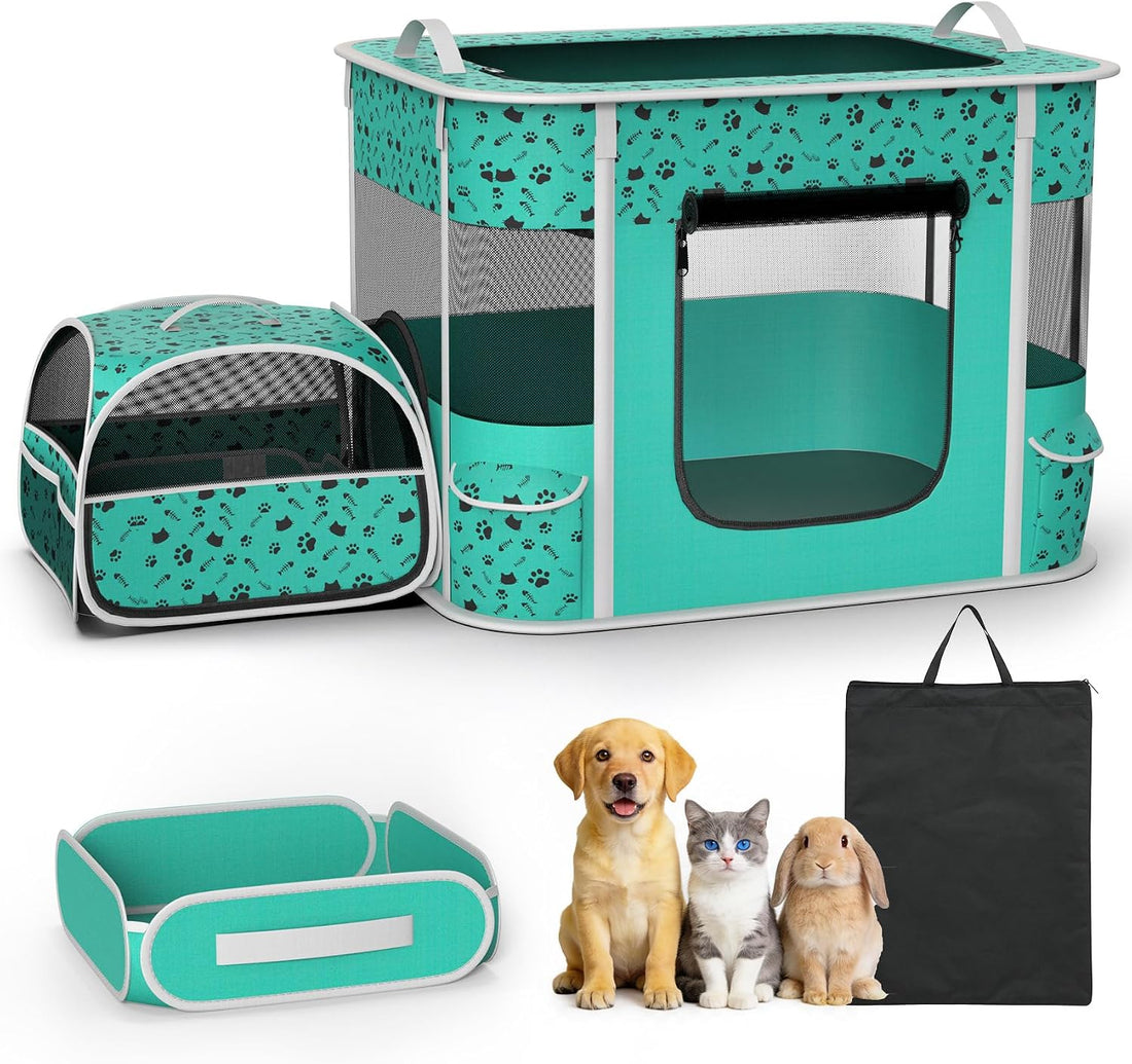 Petimber Portable Cat Playpen with Litter Box