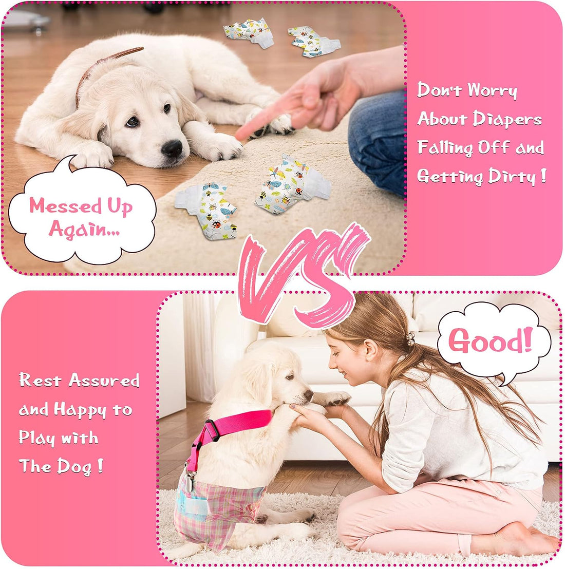 Nuanchu 2 Pcs Dog Suspenders for Diapers Female Male Pet Diaper