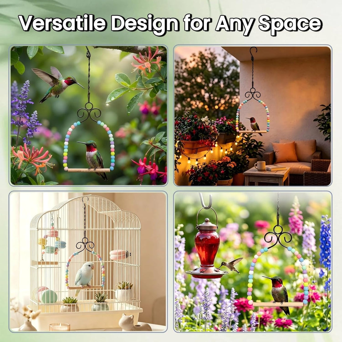 Hummingbird Swings and Perches for Outdoor, Rust-Resistant Metal