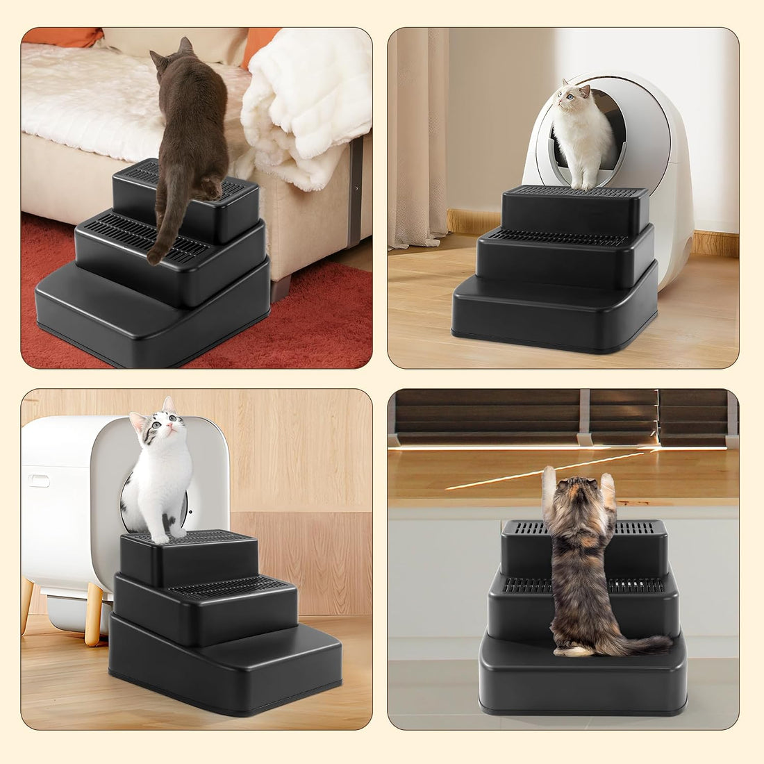 BALAPET Adjustable 3 Steps Litter Box Ramp with Filter Function