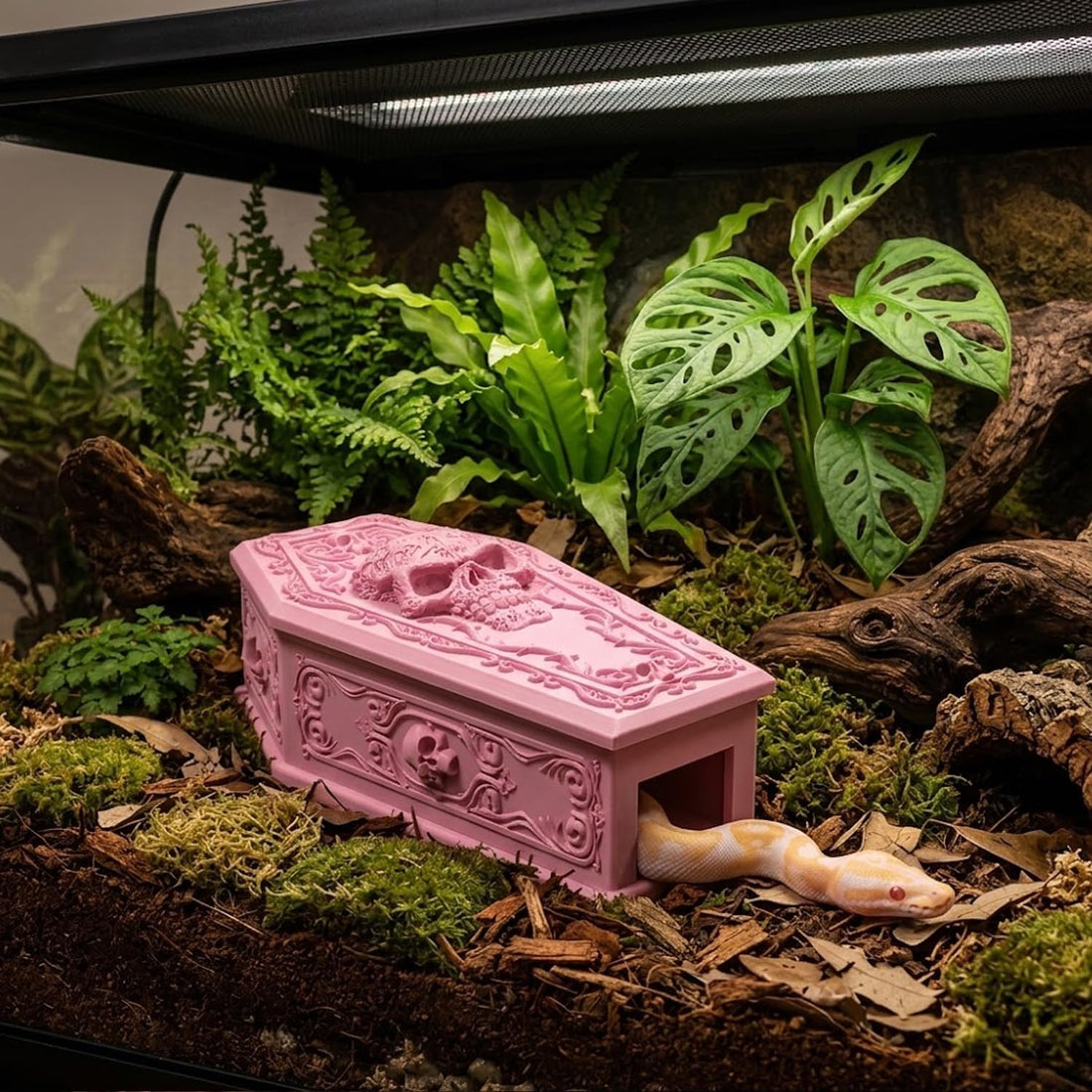 Westant Gothic Coffin Reptile & Amphibian Habitat Hideouts (Pink, L)