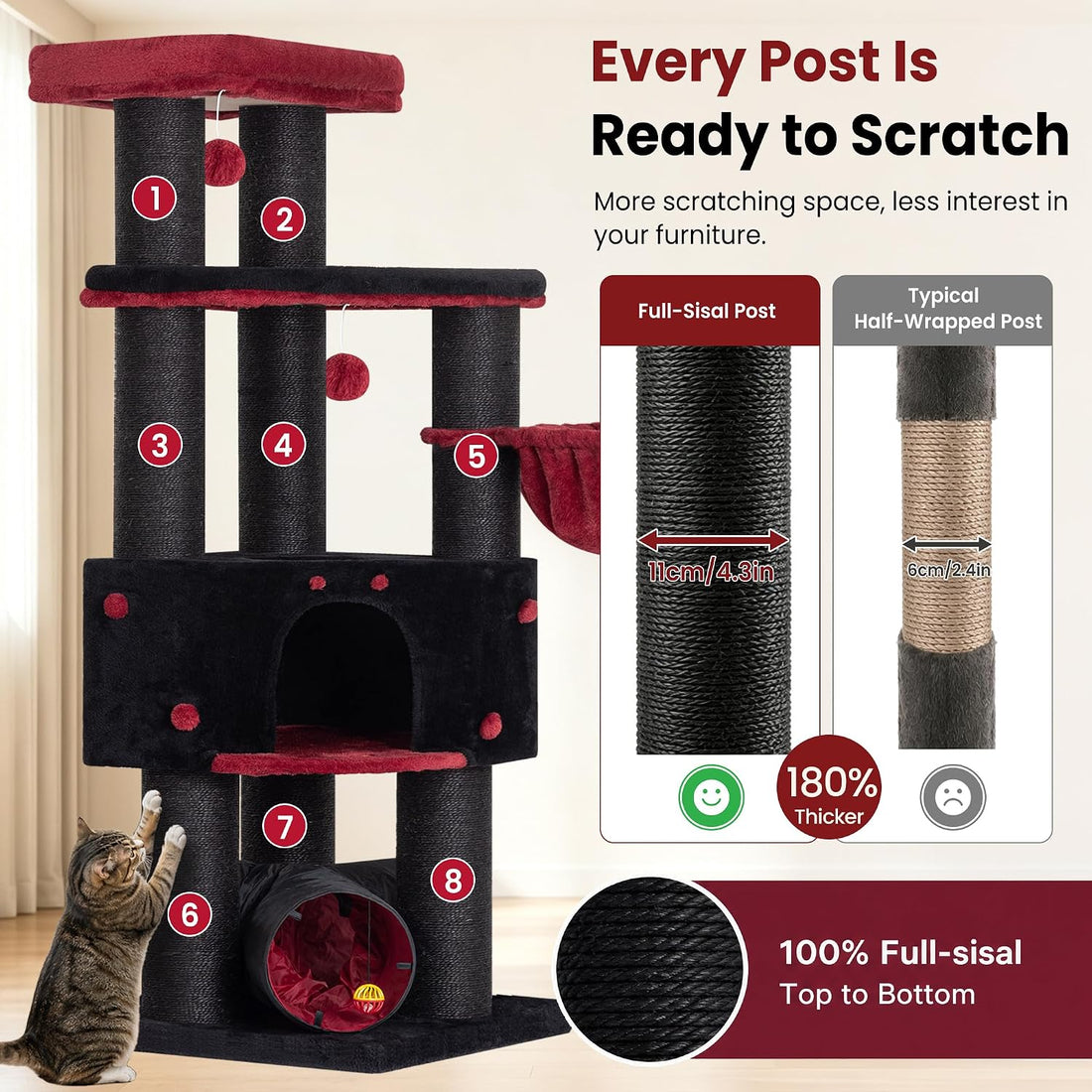 Heavy Duty Large Cat Tree Tower, Extra Wide Cat Scratching Posts