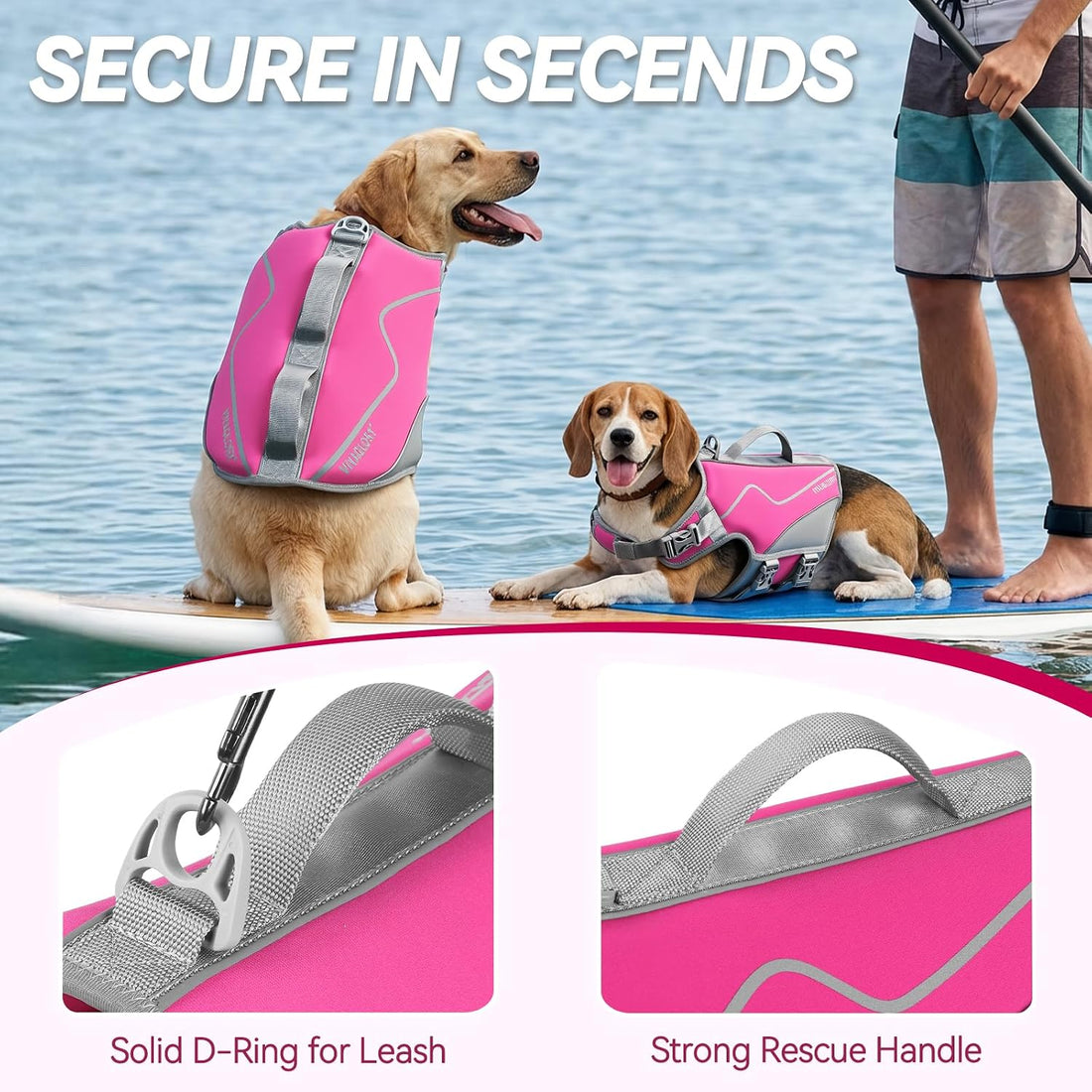 VIVAGLORY Dog Life Vest Neoprene Dog Swim Vest, M
