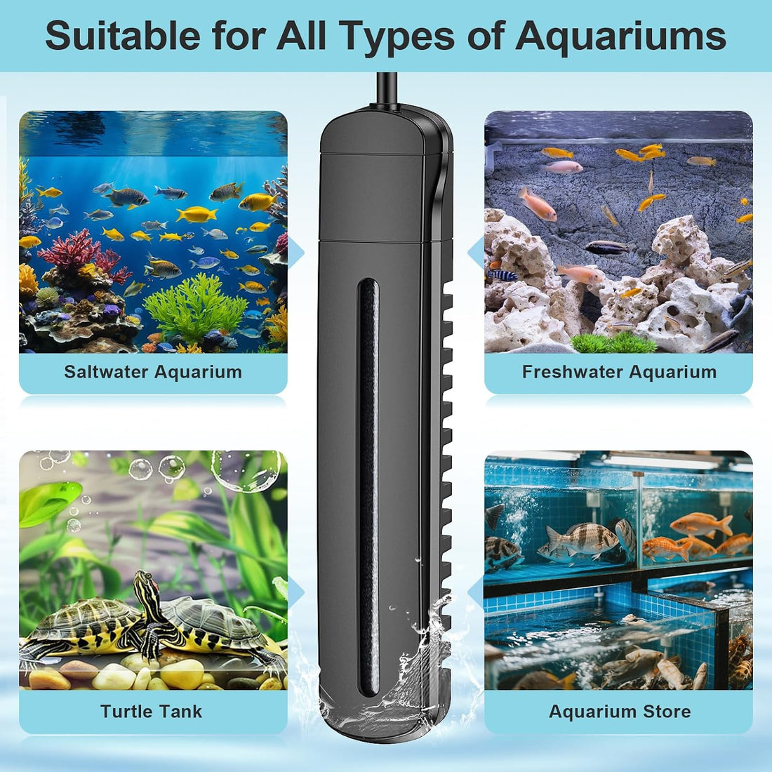 HiTauing Aquarium Heater, 100W/200W/300W/500W Fish Tank Heater
