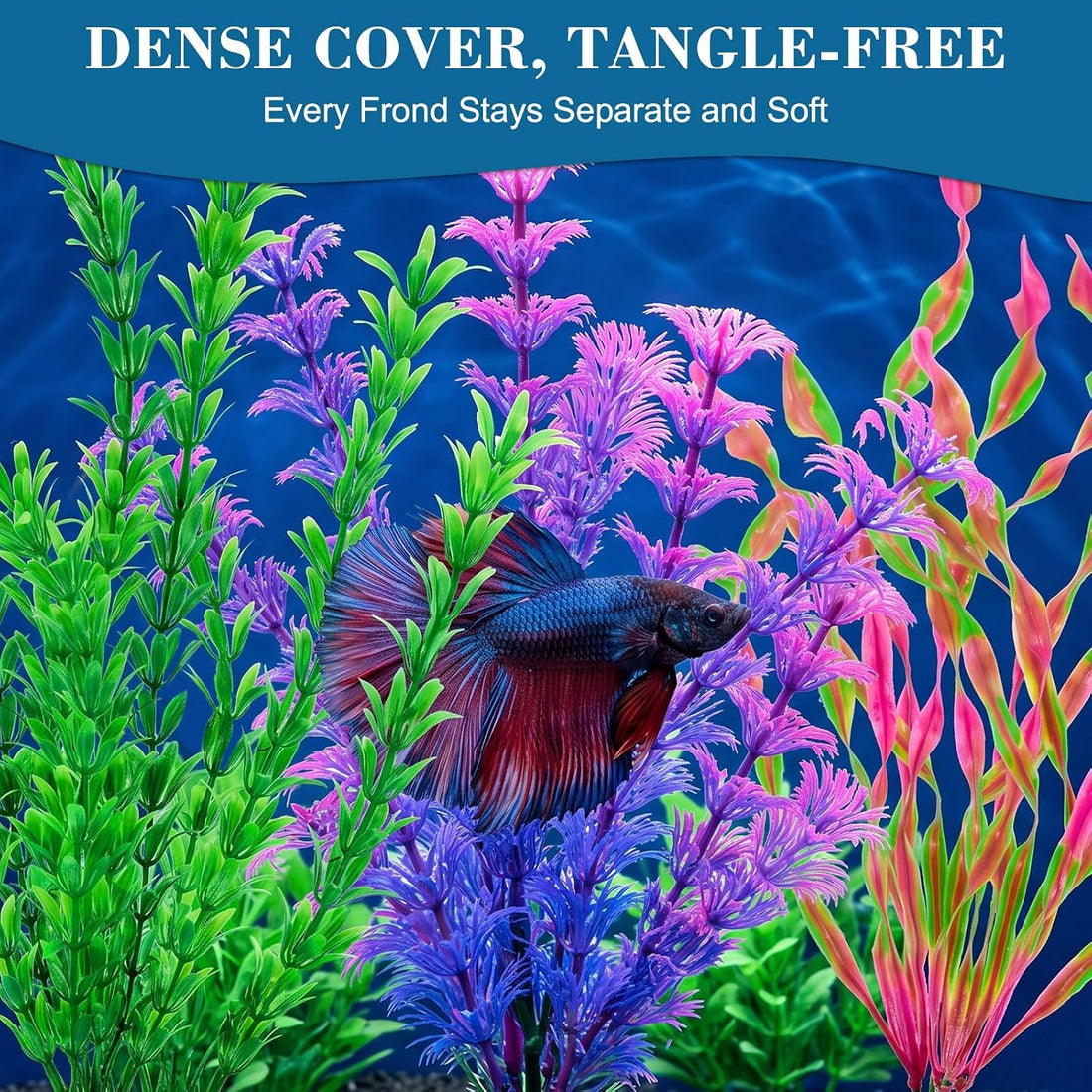 Betta Fish Tank Accessories, 9Pcs Soft Plant Decor with Barrel Cave