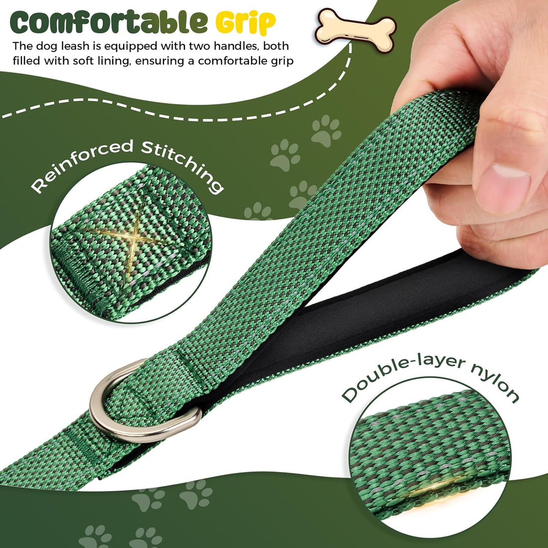 Heavy Duty Dog Leash with Easy Lock Metal Clip, Reflective