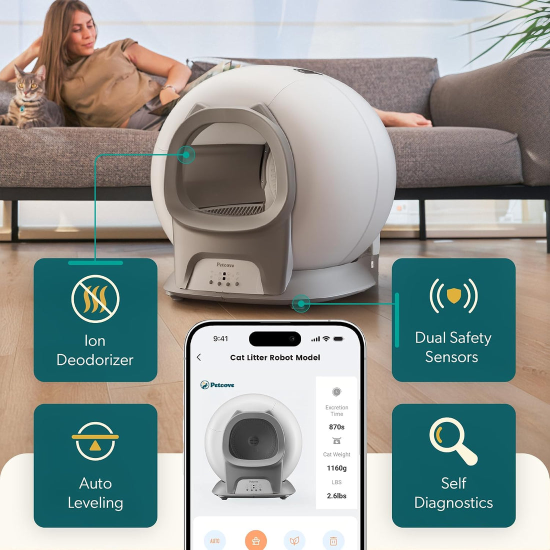Petcove PurrTek Automatic Litter Box Self Cleaning 5GHz Wi-Fi