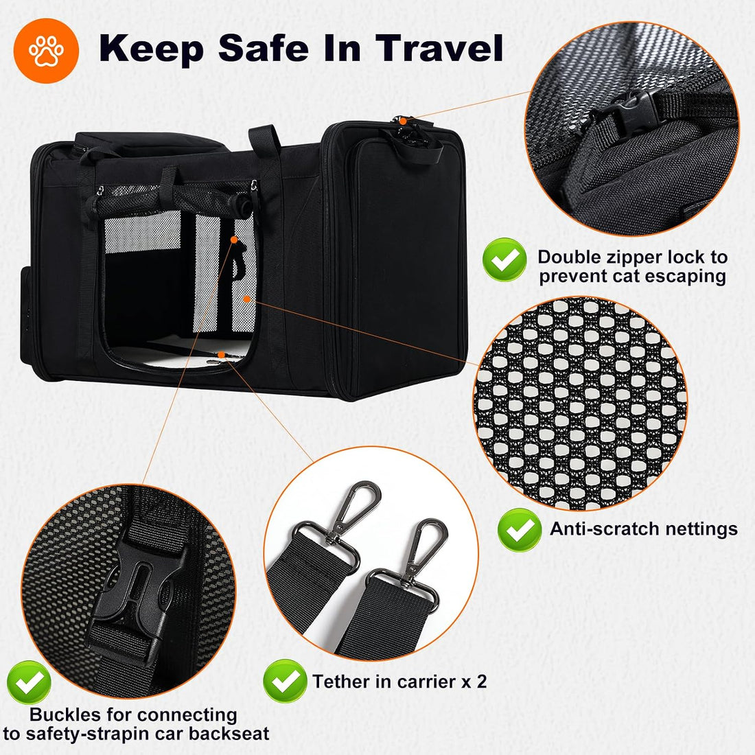 pidipiti 25x17x17 Extra Large Expandable car cat Carrier with