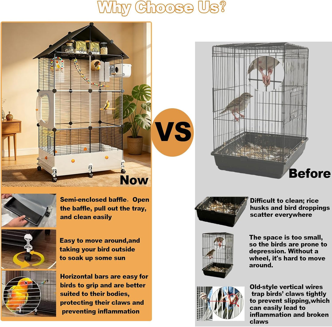 60" H Large Bird Cage for Parrots, Parakeet Cage with Top Storage