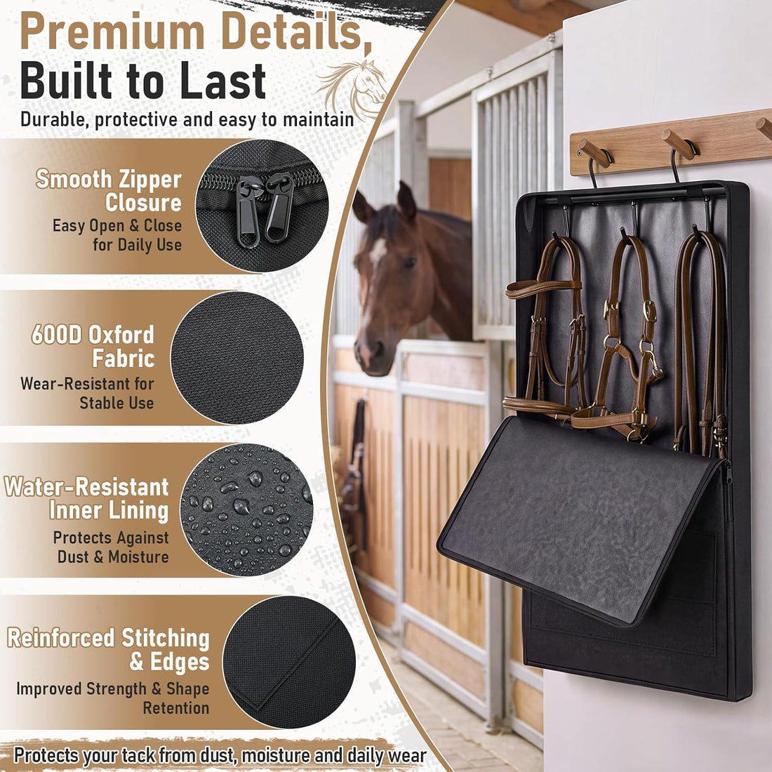 Horse Bridle Bag, 600D Oxford Waterproof Tack Organizer with 3prong