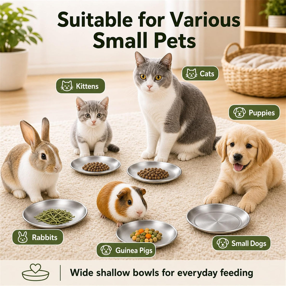 Cat Bowls, 4 Pack Stainless Steel Cat Food Bowl Set