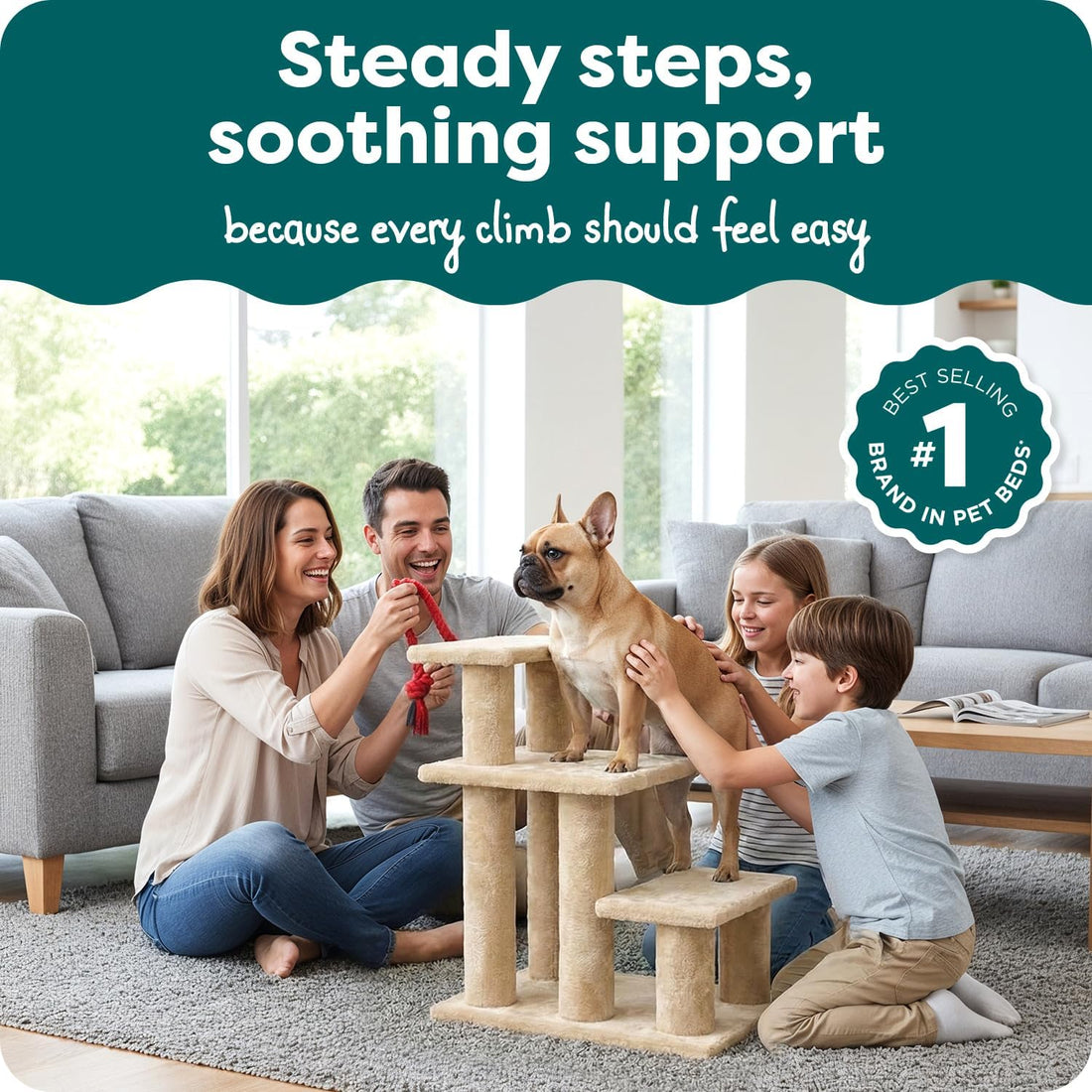 Furhaven Steady Paws Multi-Step Pet Stairs for High Beds & Sofas