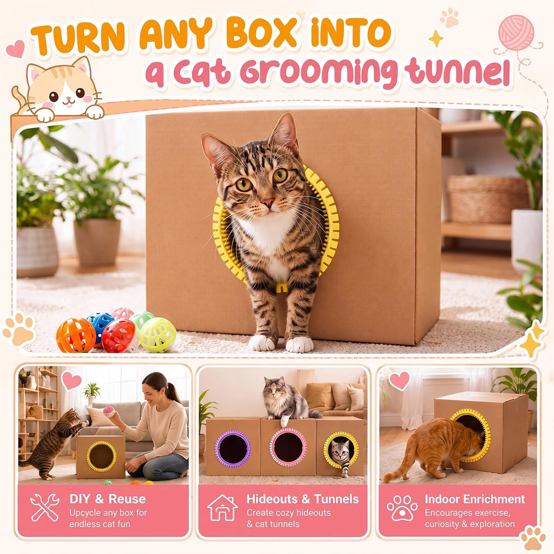 3 Pcs Cat Self Groomer Arch for Cardboard Boxes House