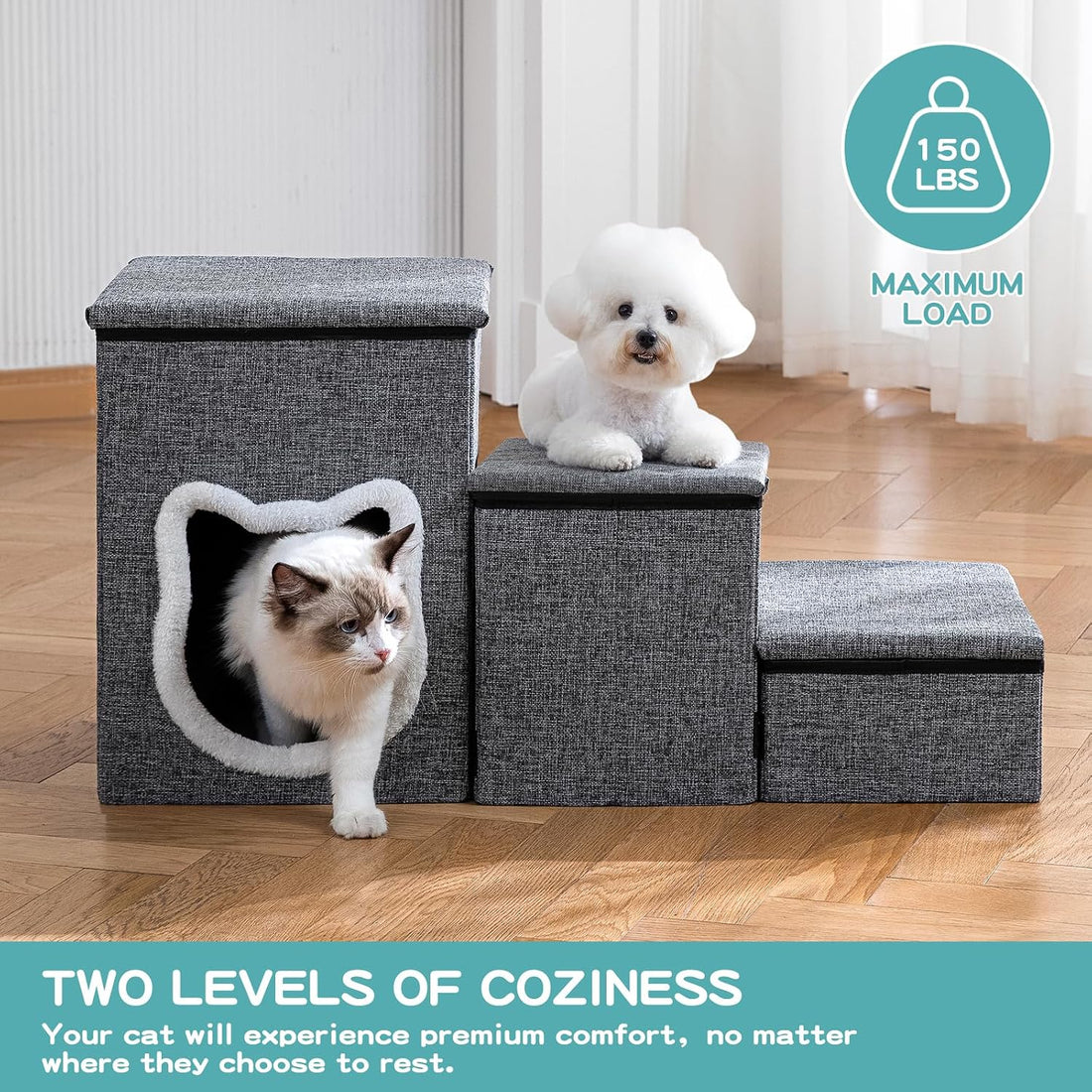 Dog Stairs for Small Dogs, 3-Step Non-Slip Pet Stairs for Cats
