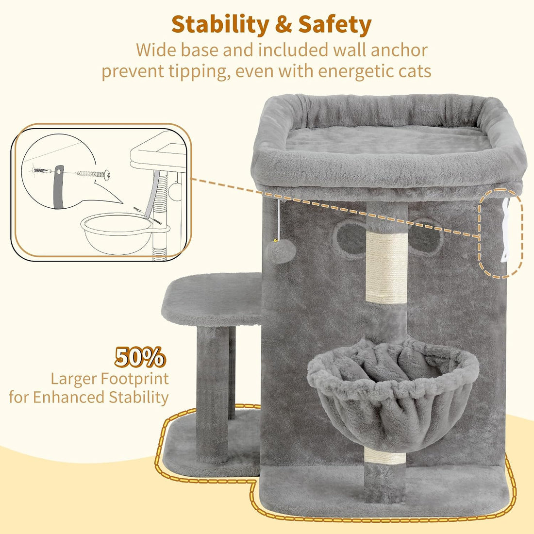 Heybly 26.3" Cat Tree for Large Cats with Big Perch & Dual Condos