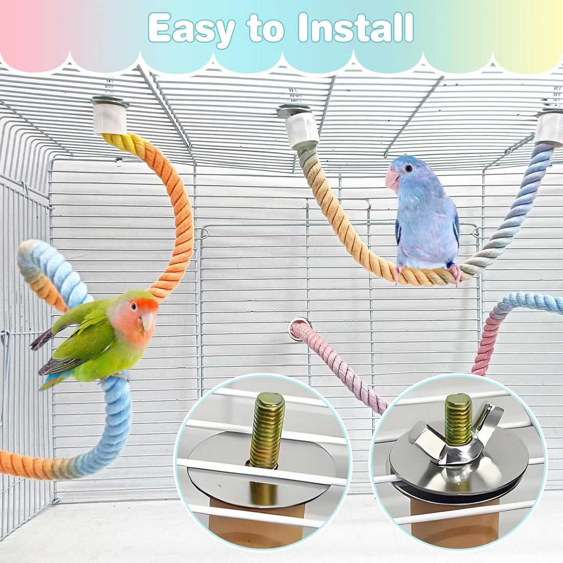 BNOSDM Bird Rope Perch 3 PCS Parakeet Climbing Toys Bendable Swing