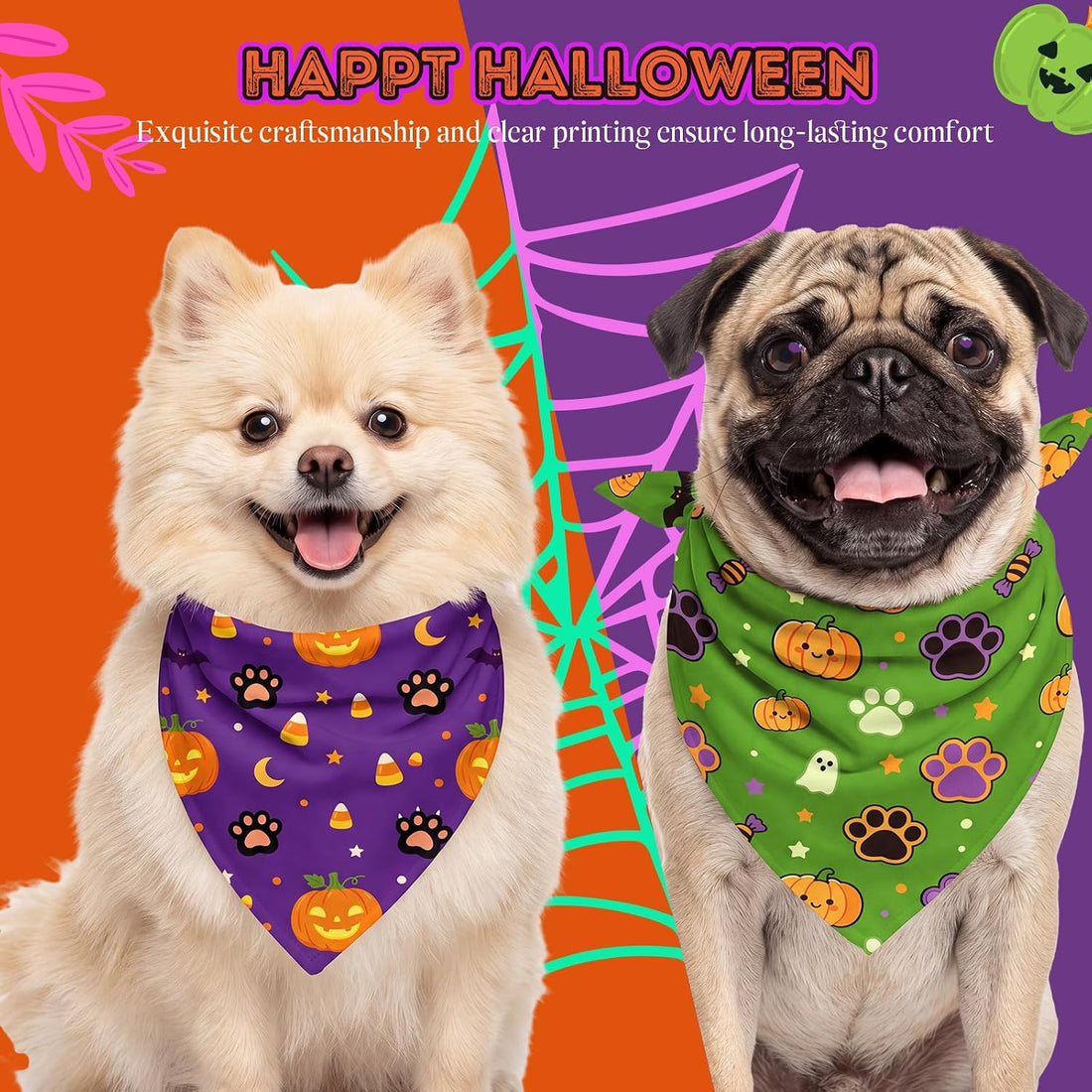 Abbylike 100 Pcs Halloween Dog Bandanas Bulk Cute Dog Paw Prints