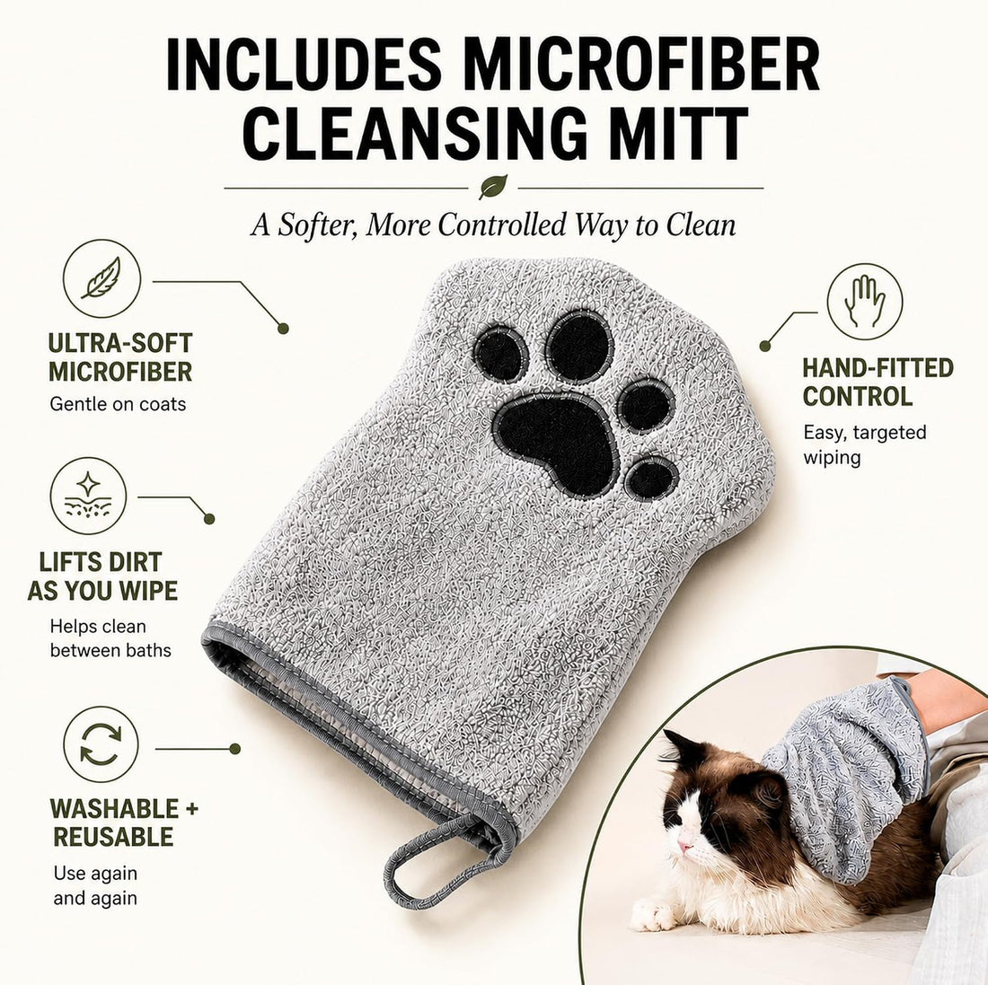 Concentrated Cat Waterless Shampoo & Conditioner with Bath Mitt
