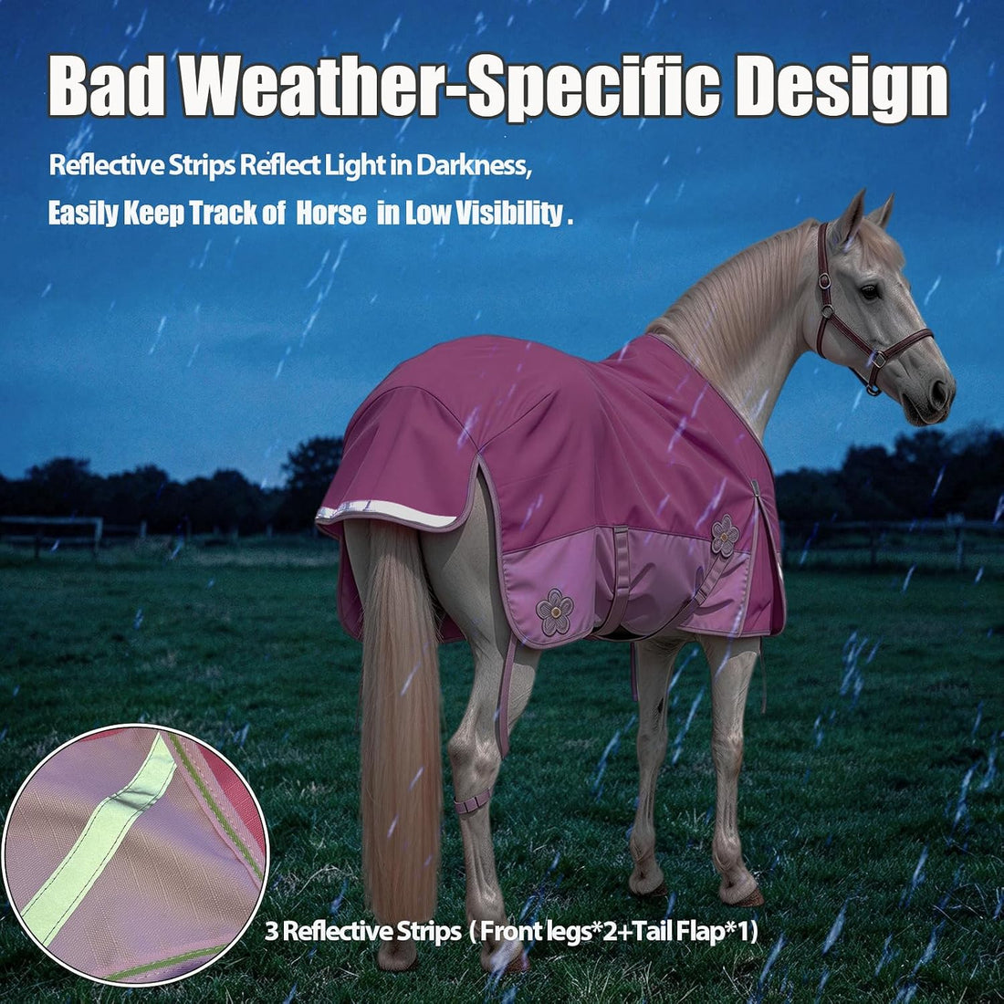 1200D 30-60°F Fall Turnout RAIN Sheet,No‑Fill,Reflective Tape,Pink