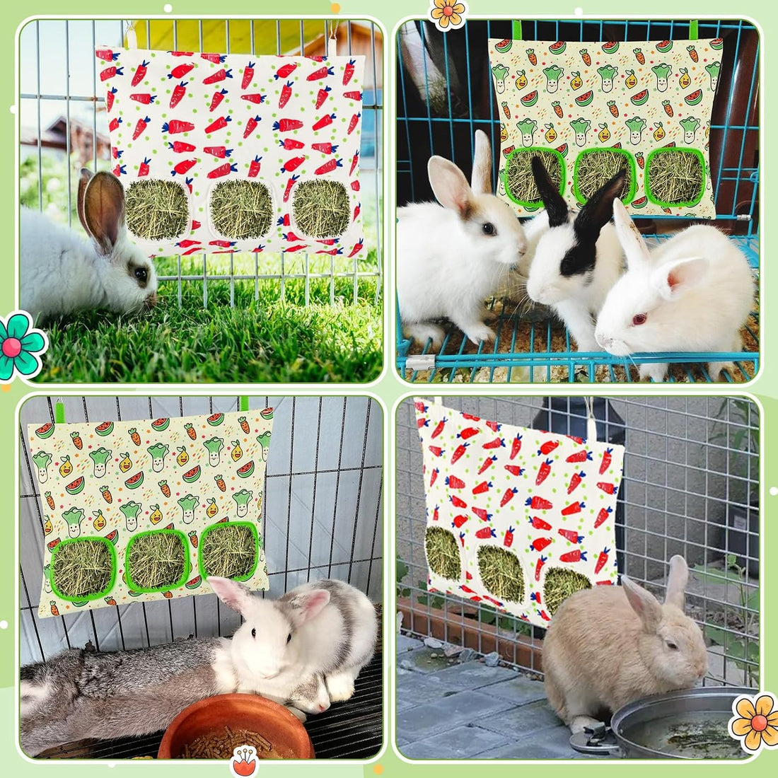 UPINS 2 Pack Guinea Pig Hay Feeder Bag,Bunny Rabbit Cage Bag Hanging