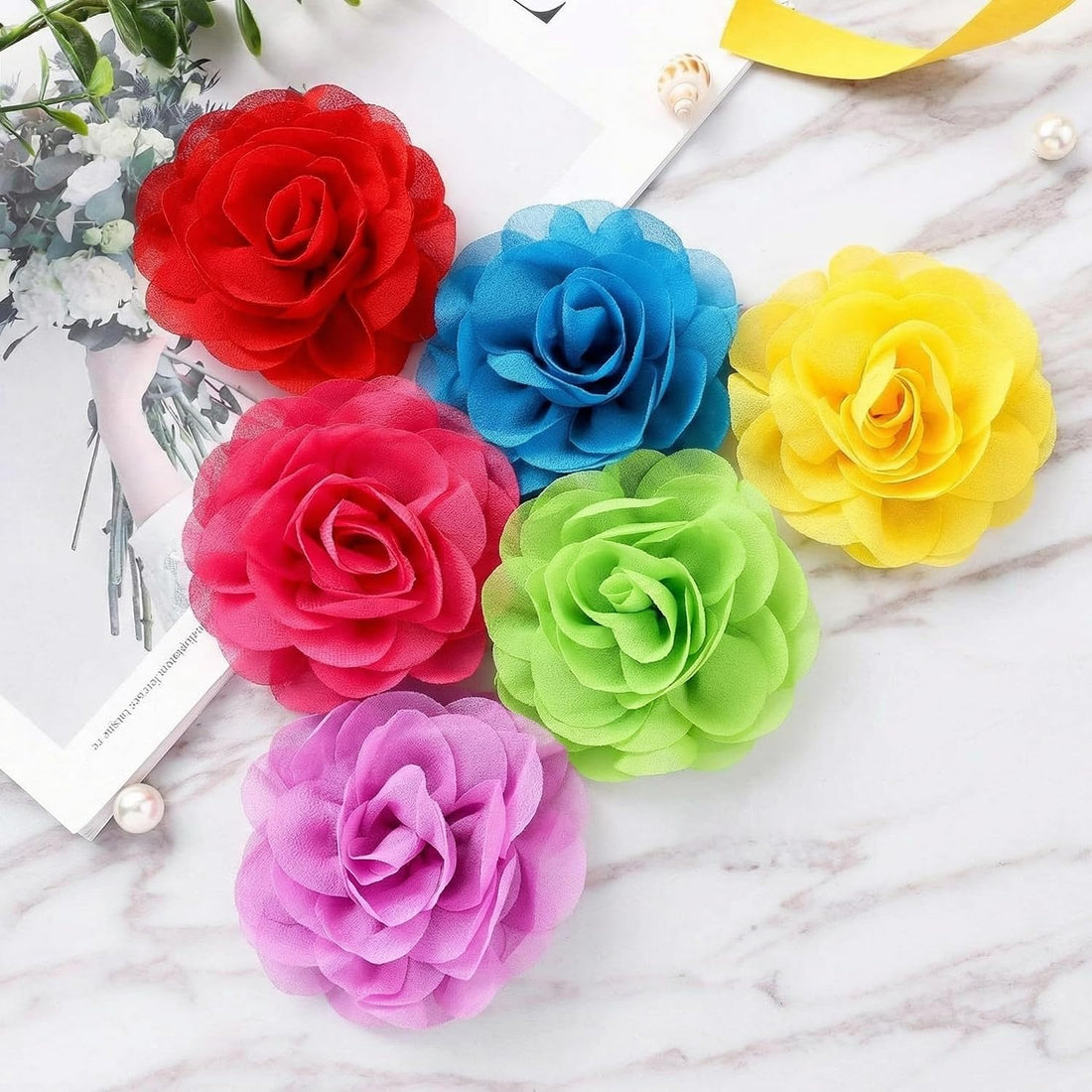 WILLBOND 26 Pcs Dog Collar Flowers Multicolor Pet Charms Flower 5 cm