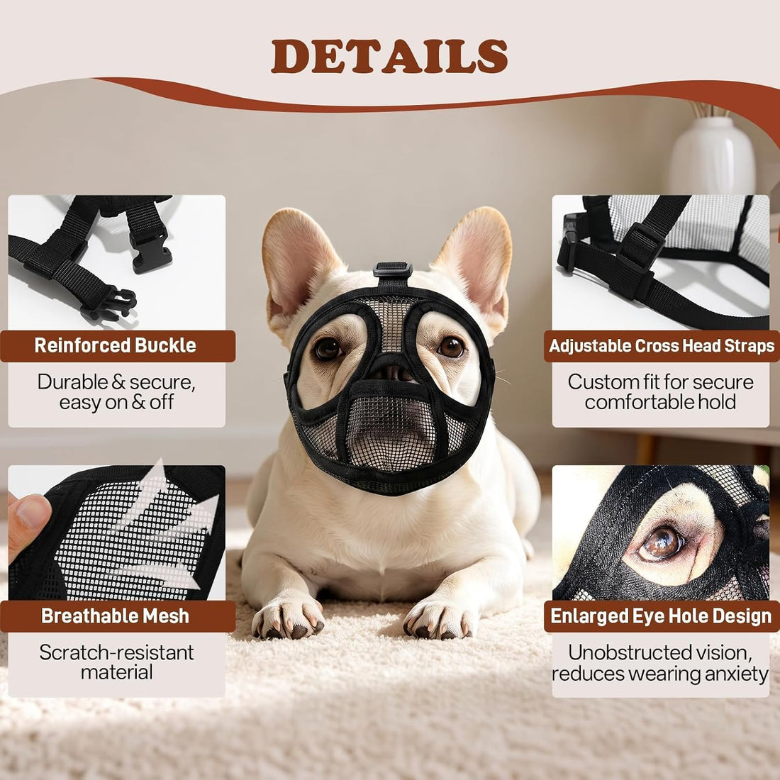 French Bulldog Muzzle, Soft Mesh Muzzle for Short Snout Dogs