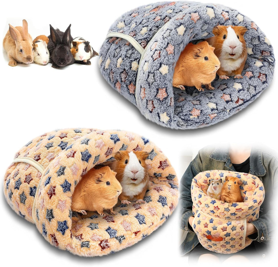 Wenqik 2 Pcs Guinea Pig Fleece Hideouts, Blue, Khaki, Star