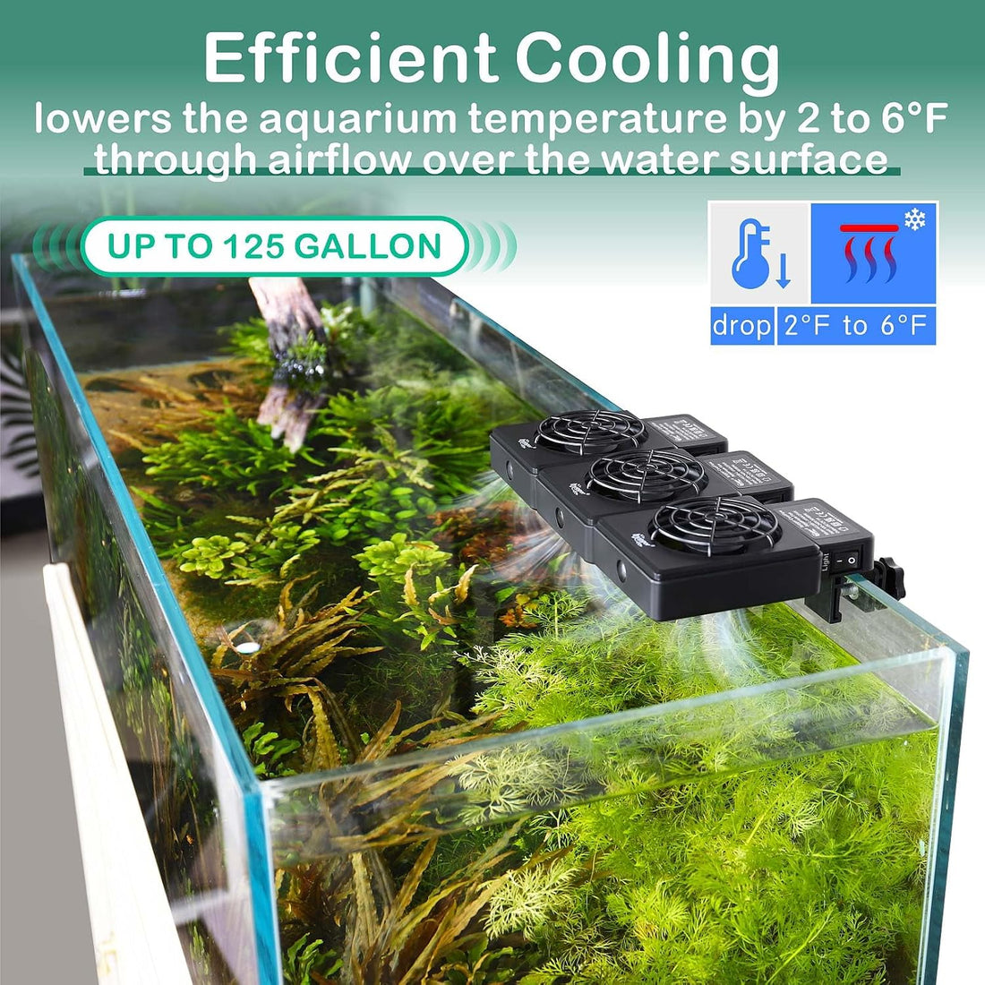 hygger Aquarium Cooling Fan Quiet 3-Head Fish Tank Chiller